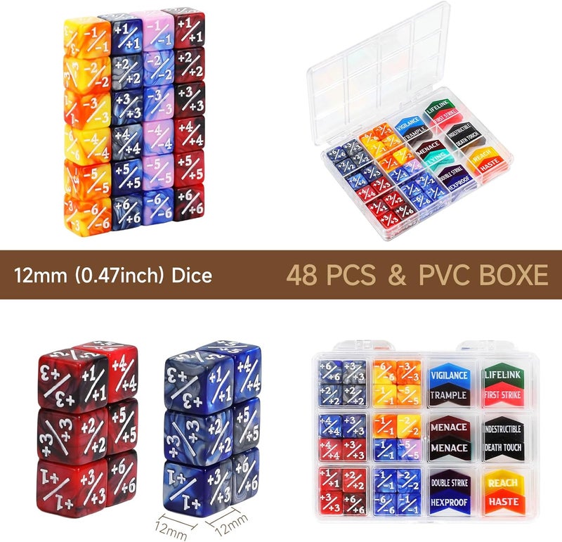 FIGURESLAB Store 48PCS MTG Tokens & 12mm Dice Counter with Box, MTG Abilities Keyword Buff Tokens Life Counters Loyalty Dice for Magic The Gatering TCG Card Gaming Accessories CCG Creature Stats - Image 4